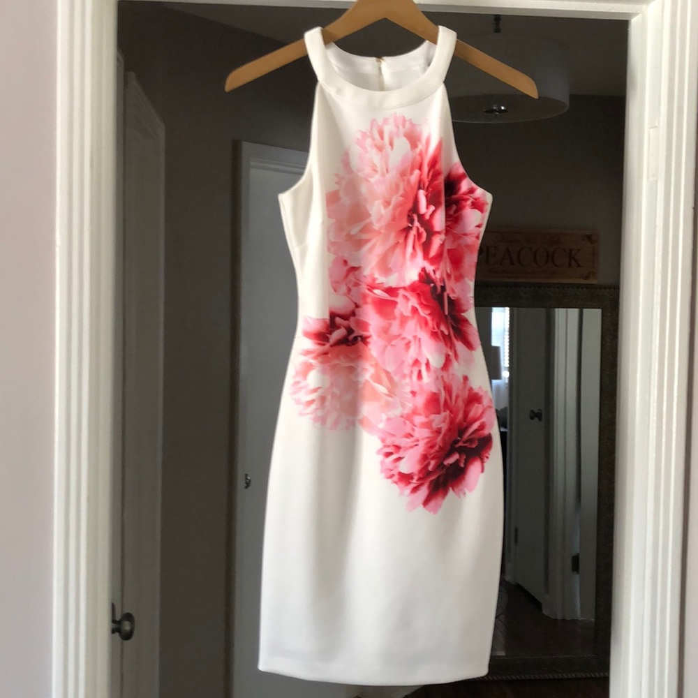 GUESS Ivory Floral Scuba Halter Sheath Dress